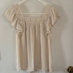Joie cream sleeveless blouse ruffle sleeve eyelet lace trim Size XS